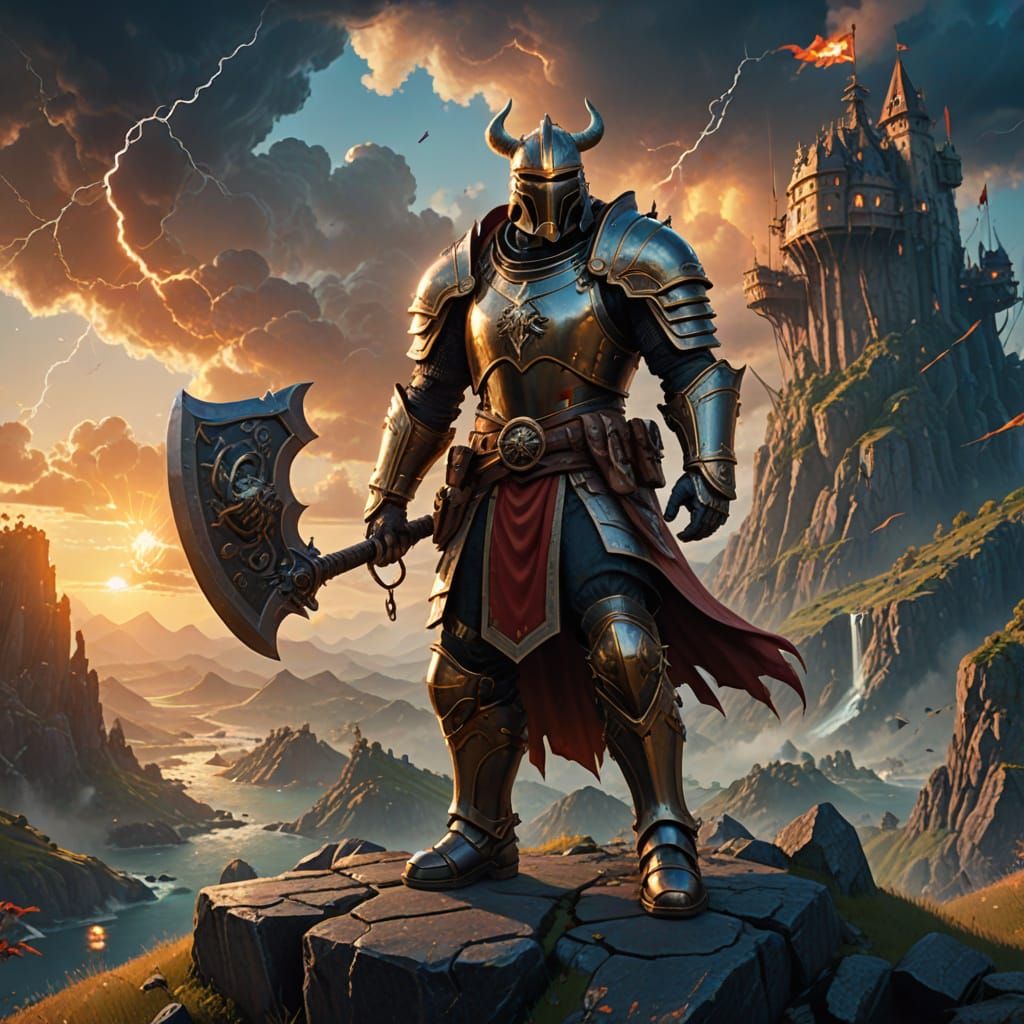 Epic Fantasy Paladin: Lightning-Struck Hero on Cliff, Pirate...