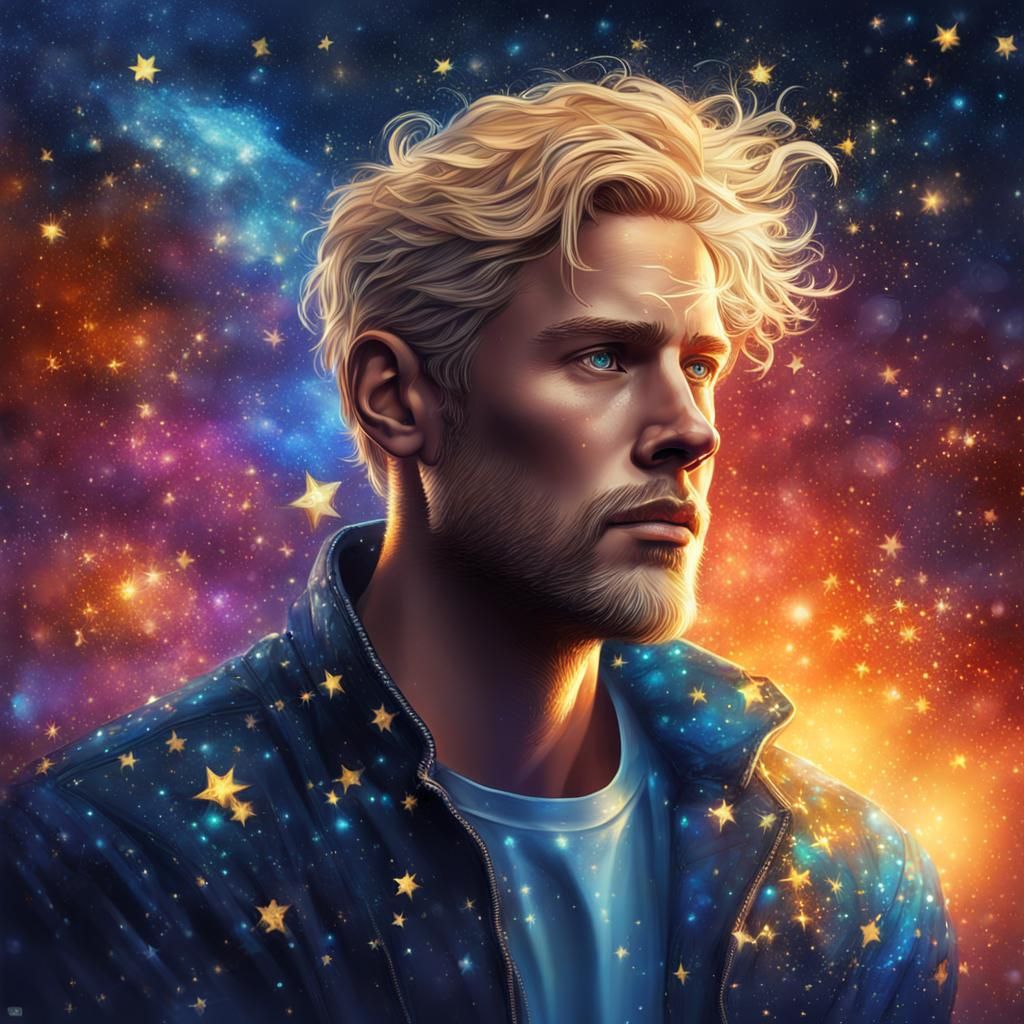 Starry Sky: Hyperrealistic Portrait of a Blonde Man