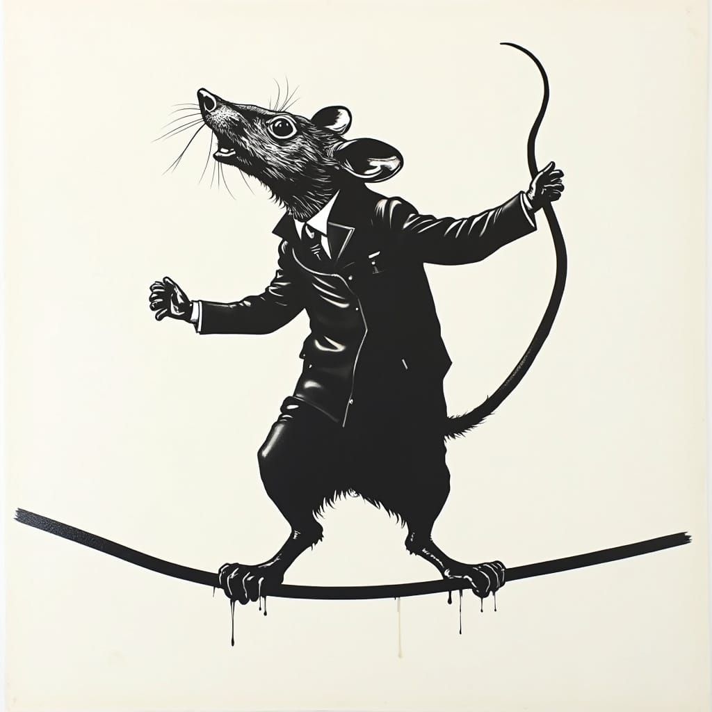 Rat on Tightrope: Banksy-Style Stencil Art