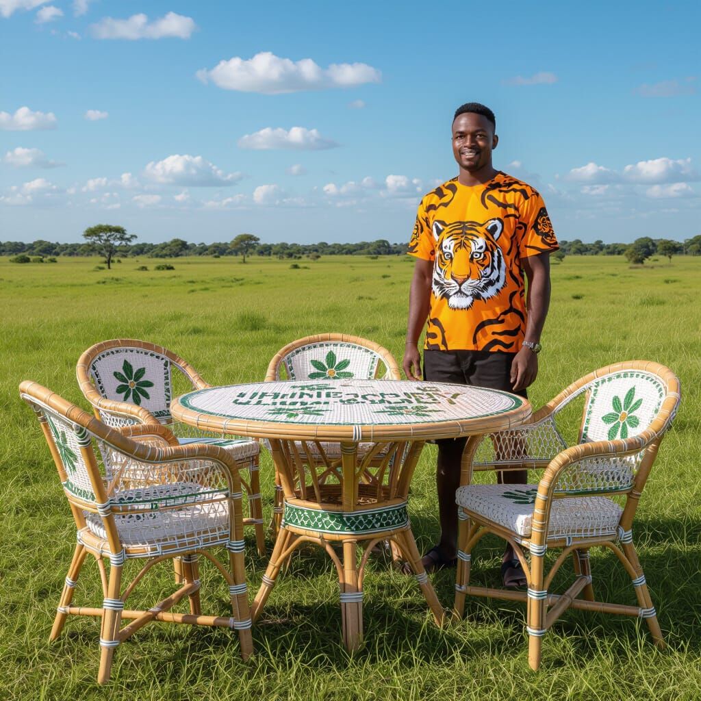 Proud African Man With Woven Bamboo Furniture