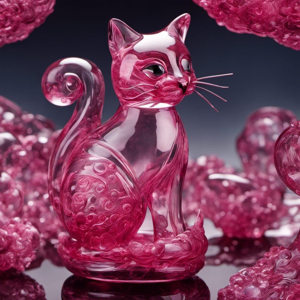 Pink Glass Cat Sculpture with Night Sky