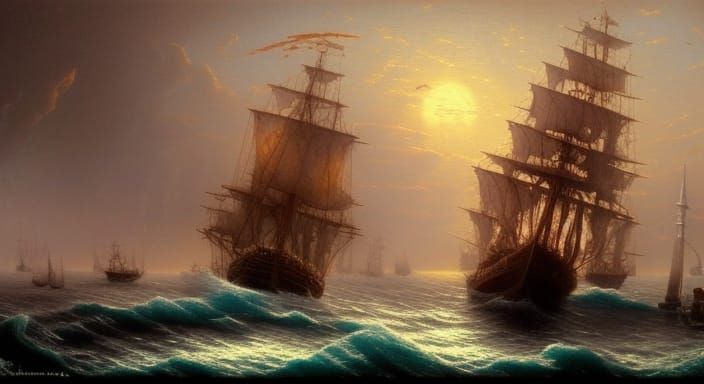 Ghost Ship on the Waves Under Blood Moon