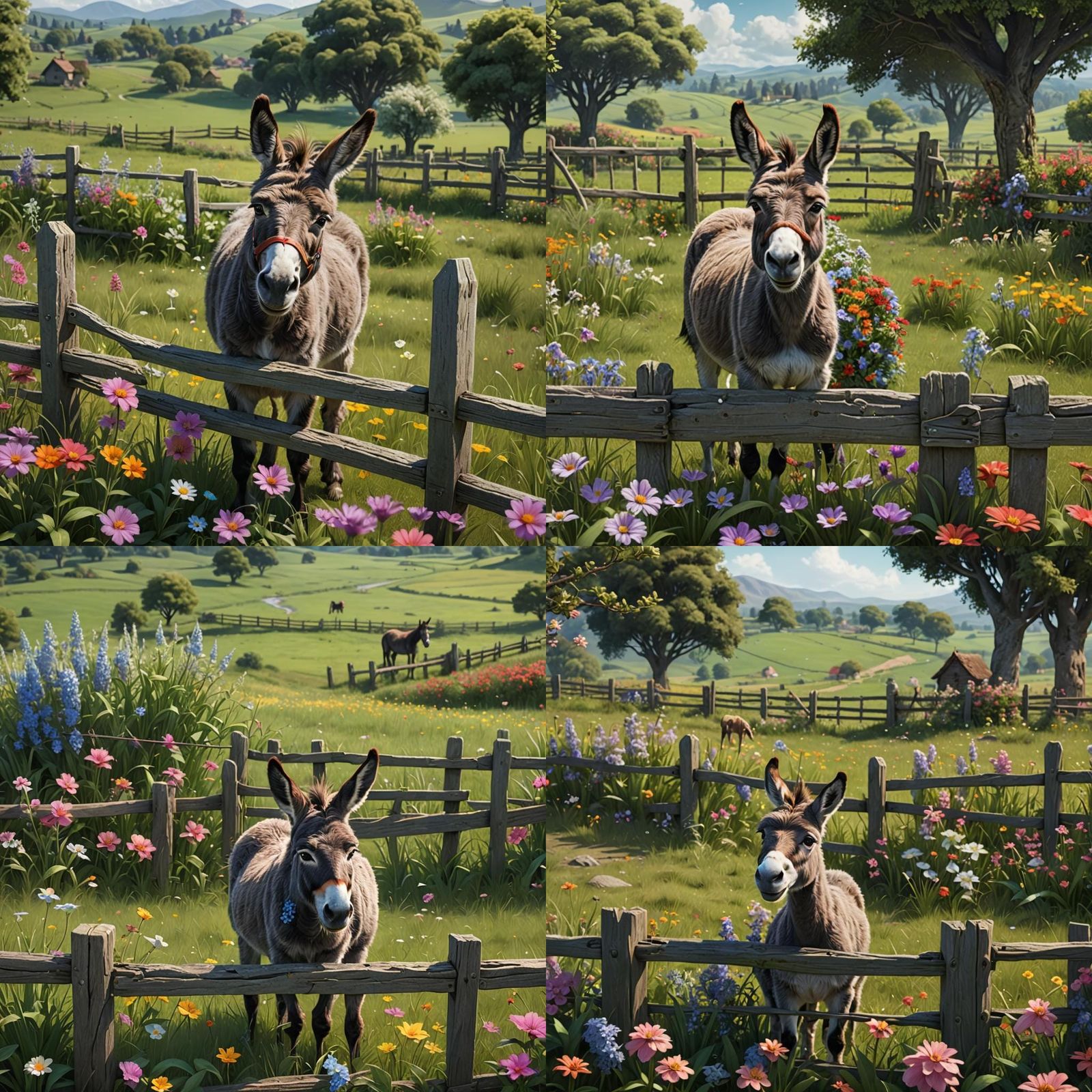 Donkey and Monkey in a Flower Field