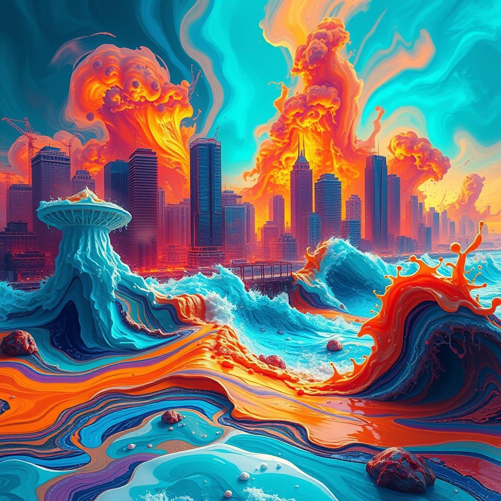 Electrifying Cityscape Dissolves in Kaleidoscopic Hues