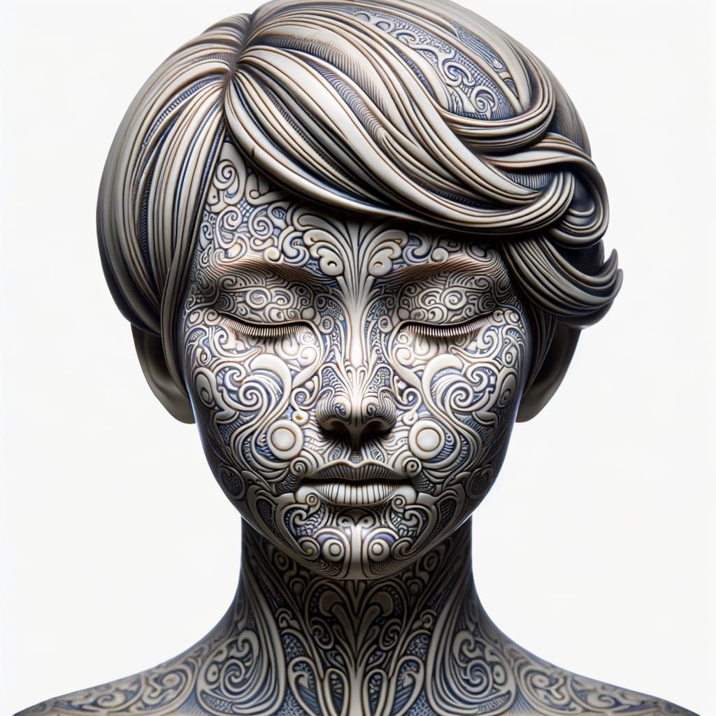 Woman with Ceramic-Inspired Facial Patterns in Chinese Vase ...