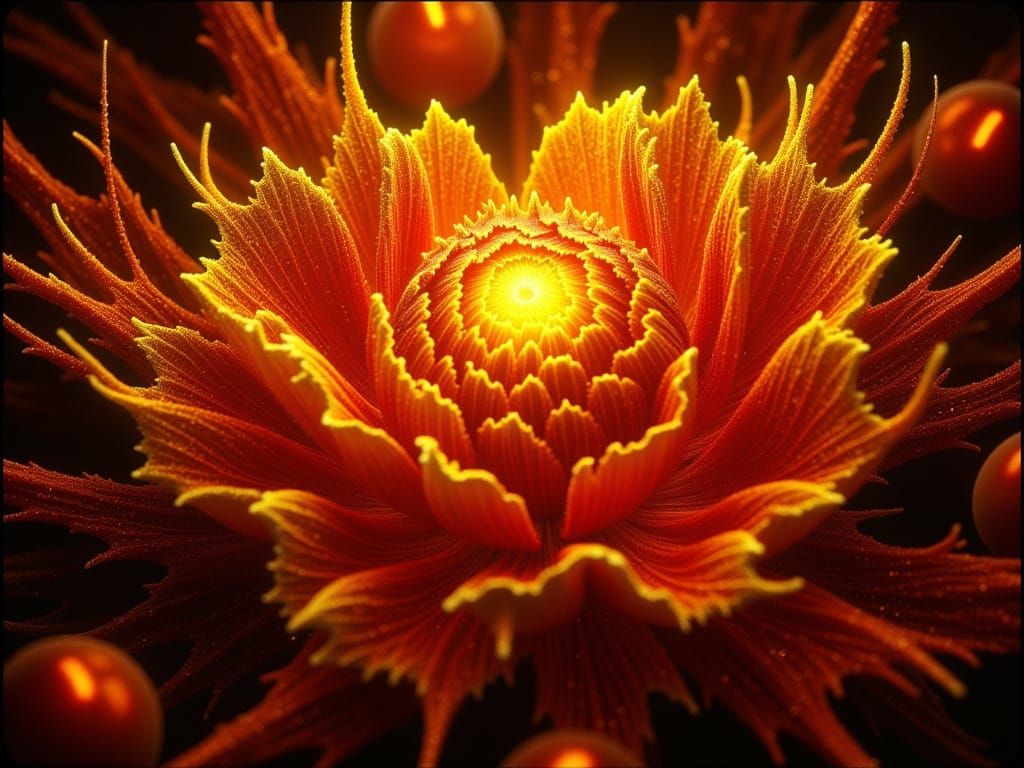 Intricate Amber and Yellow Glowing Details in Dark Oil Paint