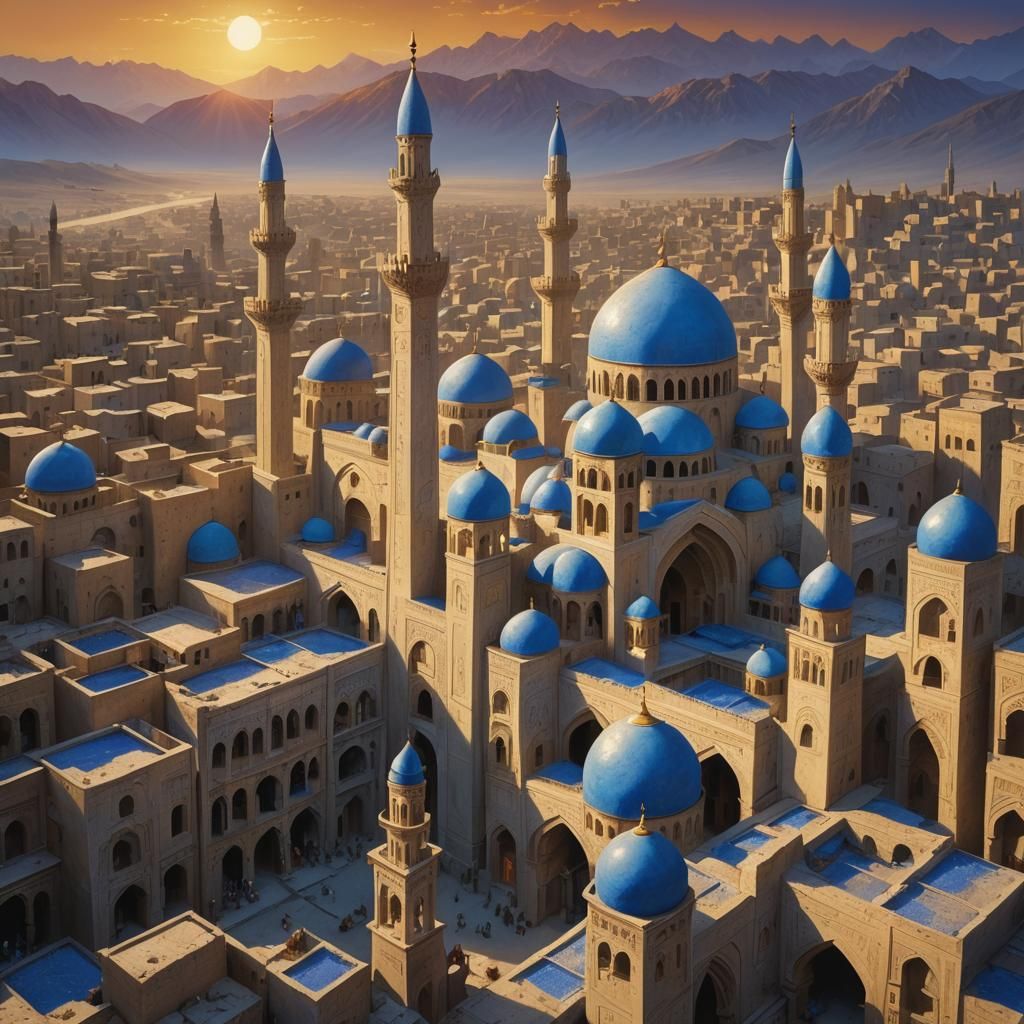 Fantastical Afghanistan Cityscape at Sunset: Matte Painting