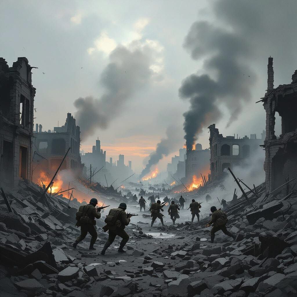 Battle of Stalingrad: Devastated Cityscape in WWI Concept Ar...