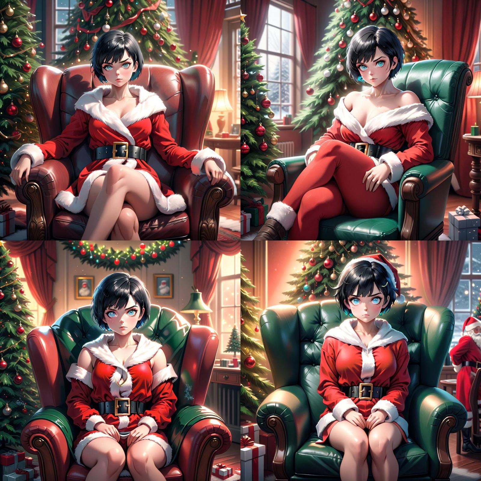 Anime Girl in Santa Outfit by Christmas Tree