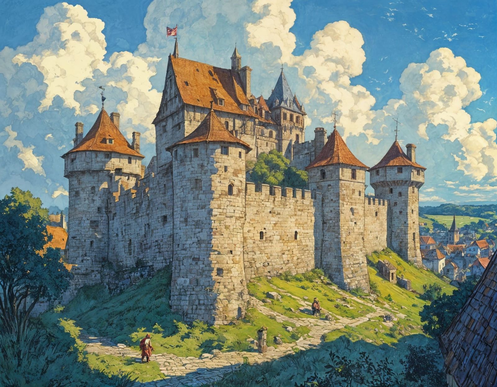 Hyperdetailed Medieval Fort in Rackham Style