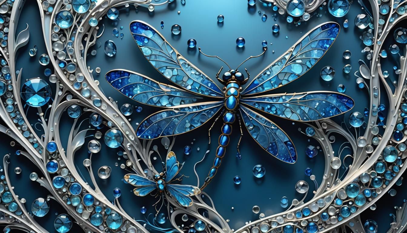 Bioluminescent Dragonfly: Fire and Ice Glass Sculpture