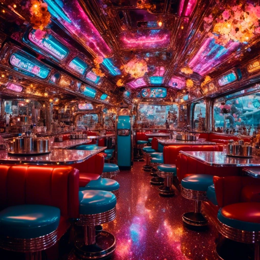 1950s Diner with Robot Waiter in Sharp Focus