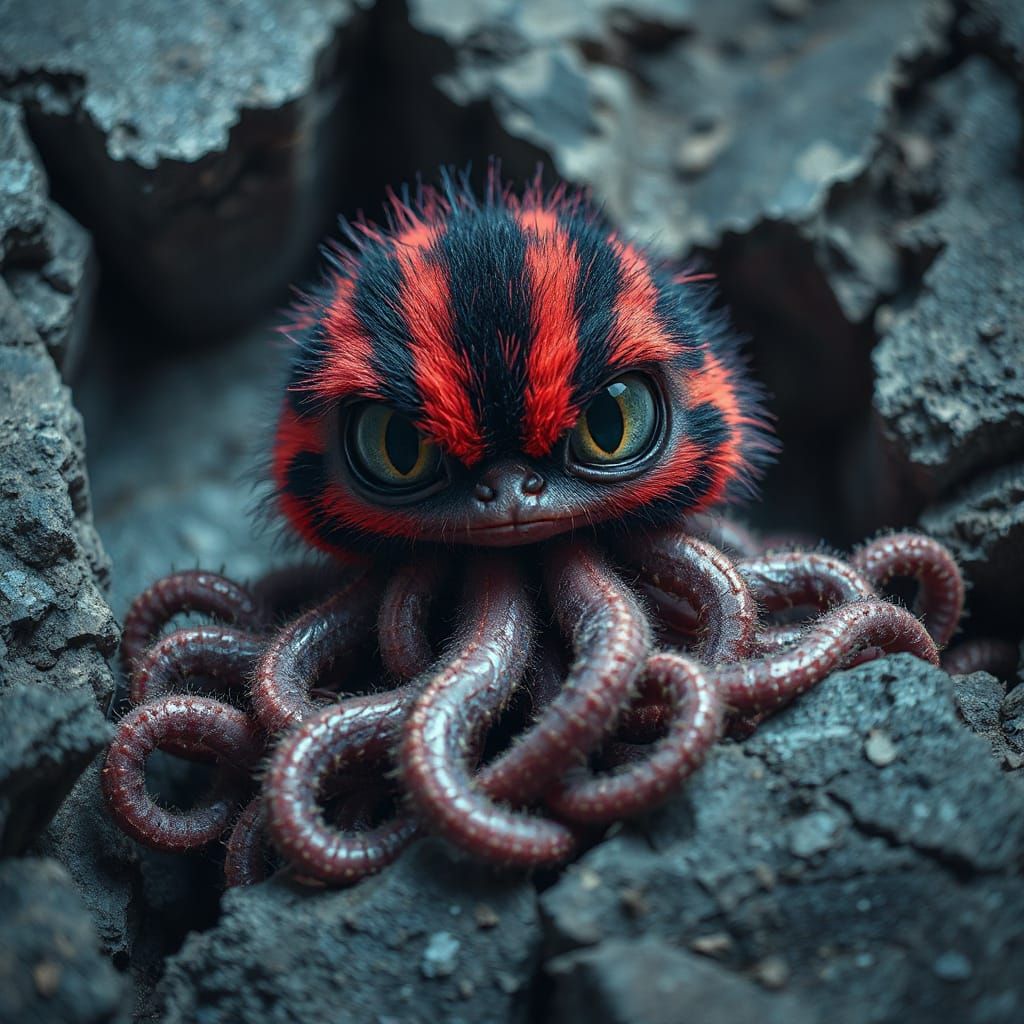 Creepy Cute Furry Monster with Neon Stripes