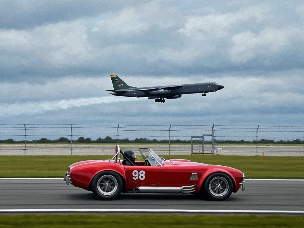 Shelby Cobra 427 SC Races Past B-52 Bomber