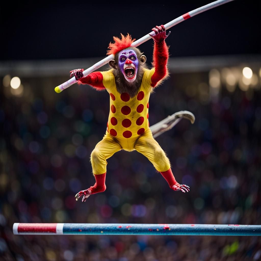 Zombie Monkey Clown Pole Vaulting: Professional Photography