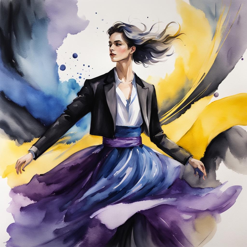 Androgynous Person in Dress: Watercolor Concept Art