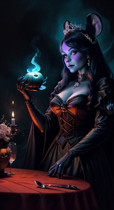 Drow Queen with Mouse at Halloween Feast
