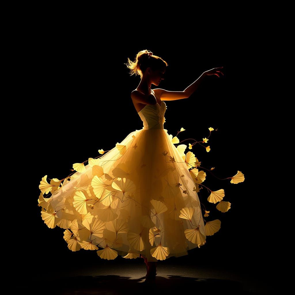 Luminescent Ballerina in Ginkgo Gown with Golden Glow