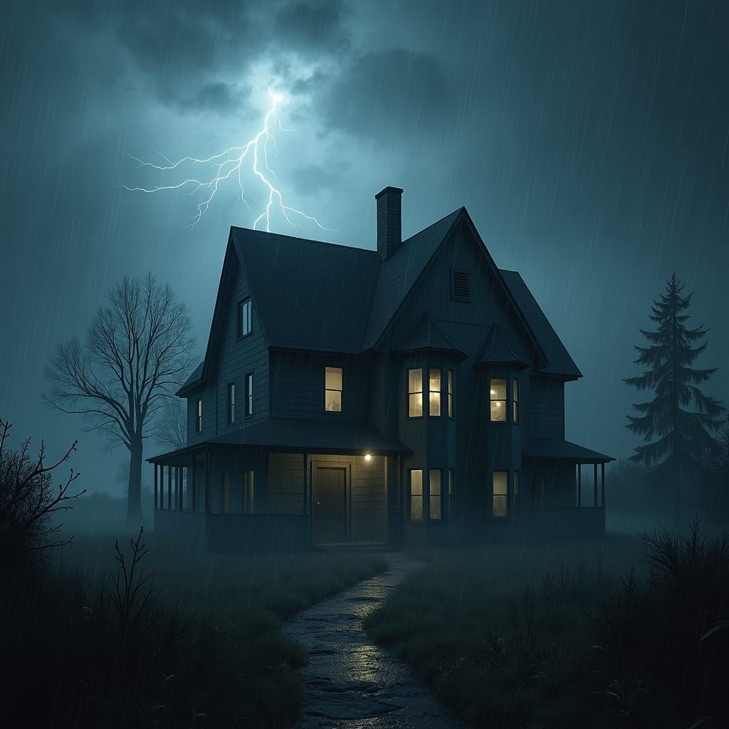 Eerie Abandoned Mansion in Stormy Weather