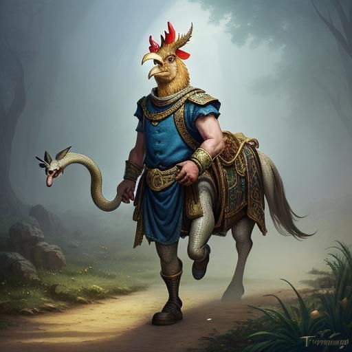 Surreal Chimera Walks in Ethereal Fantasy Landscape