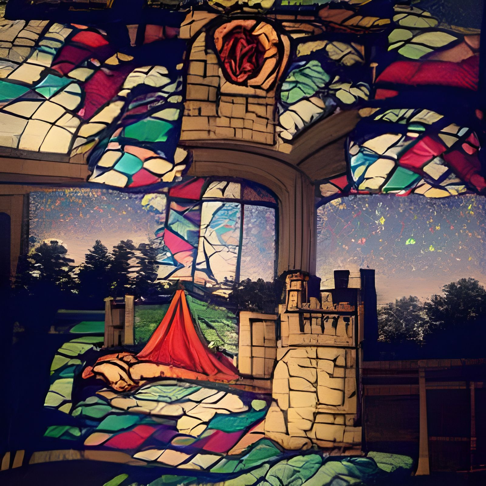 Stained Glass Castle Tapestry Image