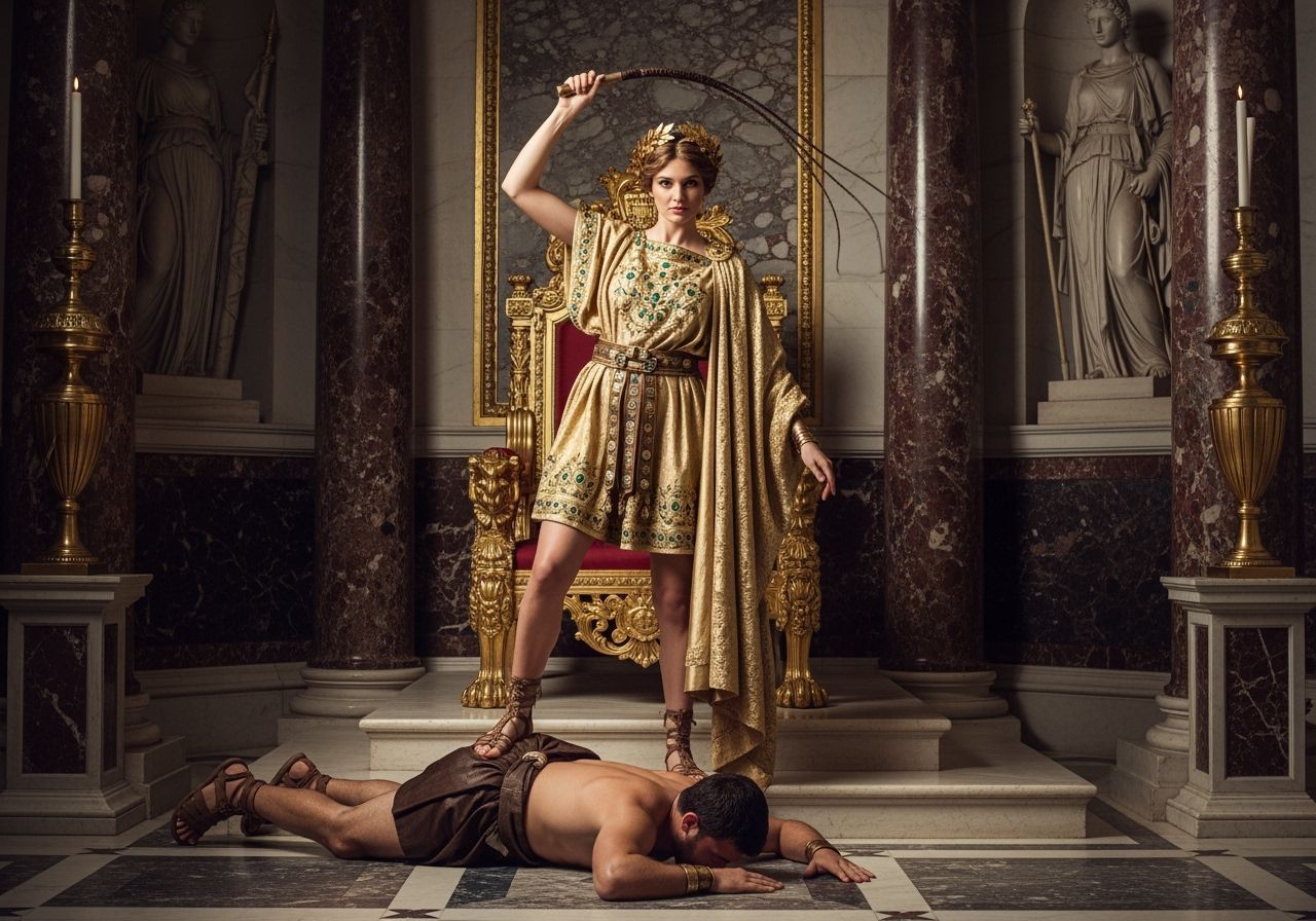 Roman Empress in Opulent Throne Room, Professional Photograp...