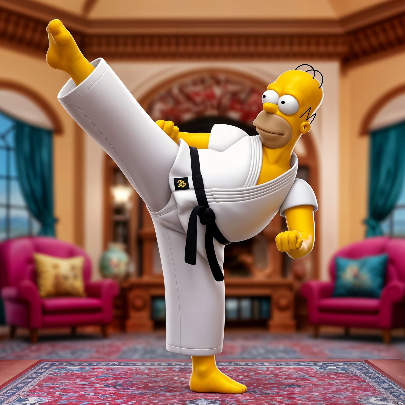 Homer Simpson's Karate Kid Crane Kick: 3D Render