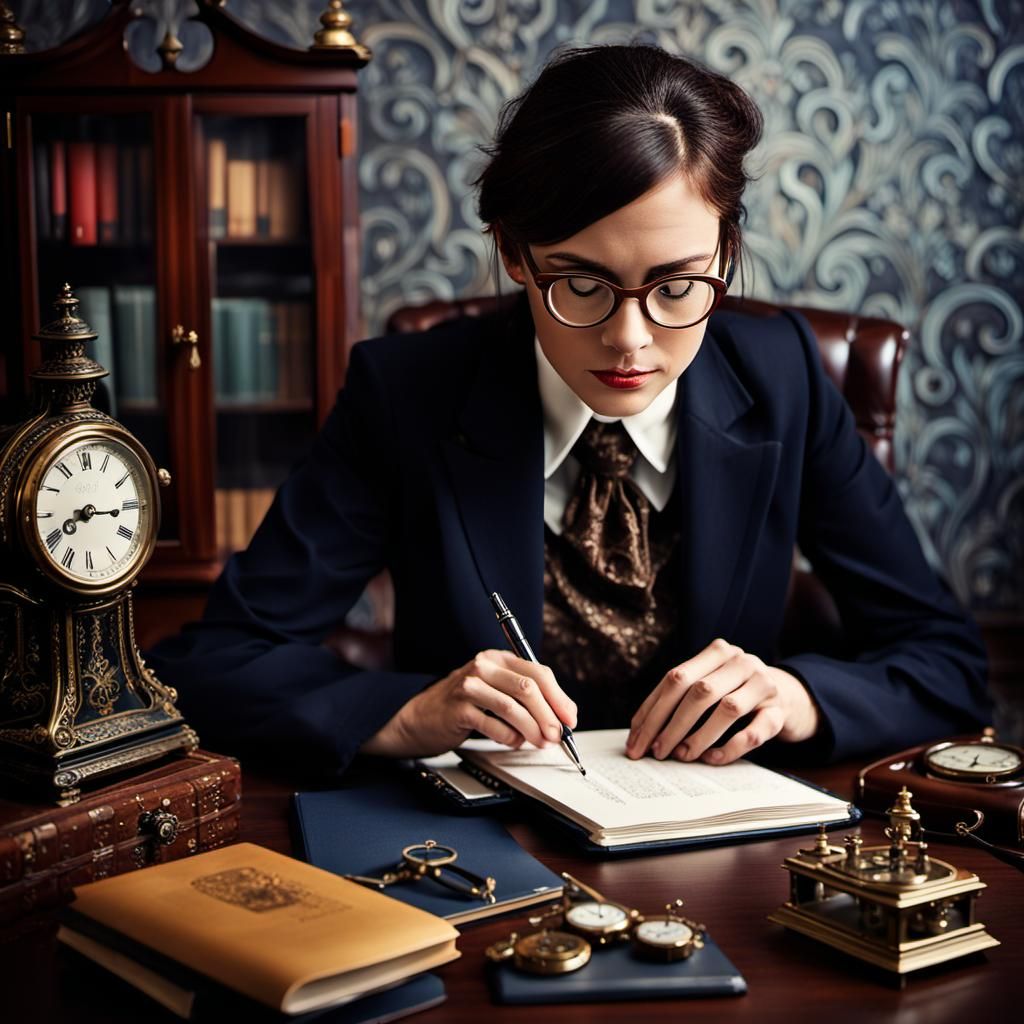 Overworked Bookworm in Opulent Office, Professional Photogra...