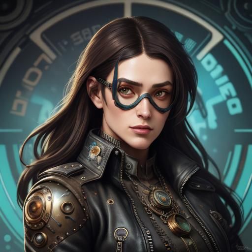 Steampunk Woman Portrait in Art Nouveau Style