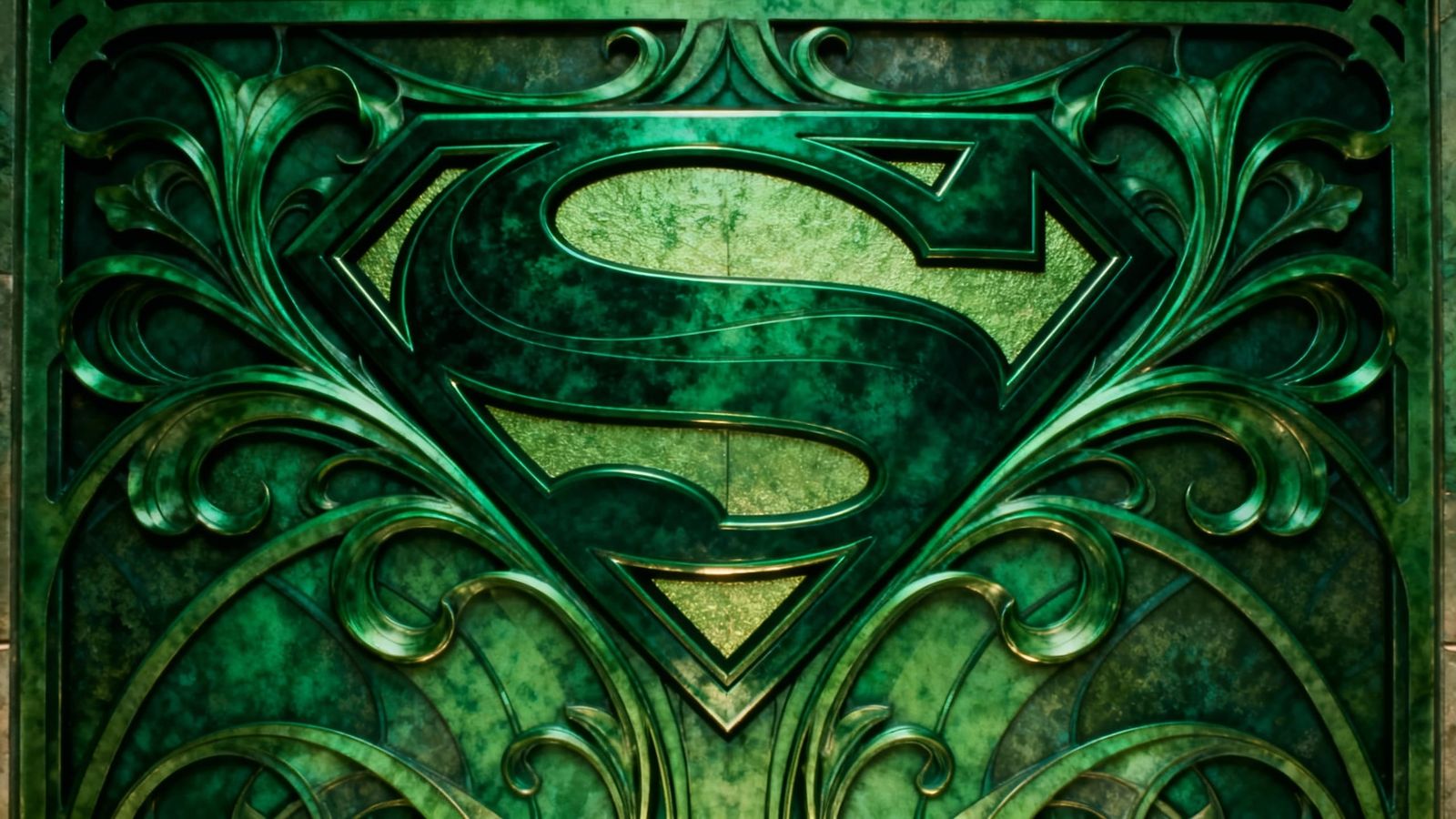 Green Art Nouveau Superman Symbol Cinematic Film Still