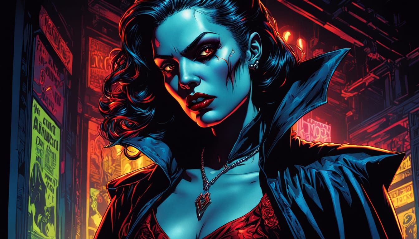 Vampire Woman with Yakuza Tattoos in Comic Style