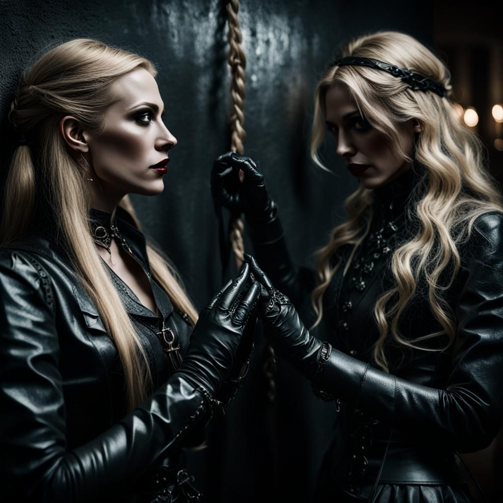 Moody Portrait of Mistress and Submissive in Film Noir Style