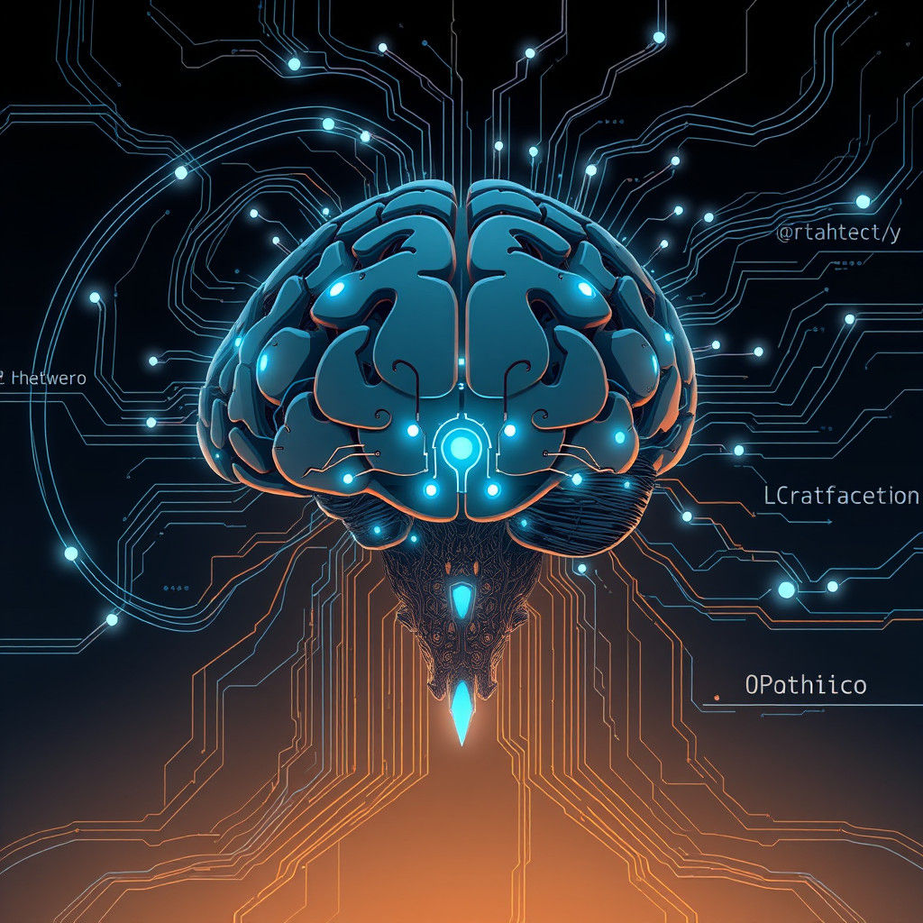 Futuristic Robotic Brain with Glowing Code: Syd Mead Style