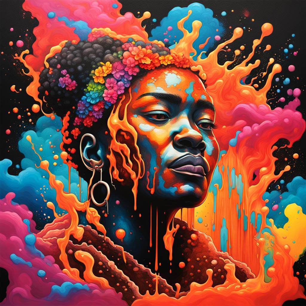 Pele, Hawaiian Goddess, in Graffiti Art Style