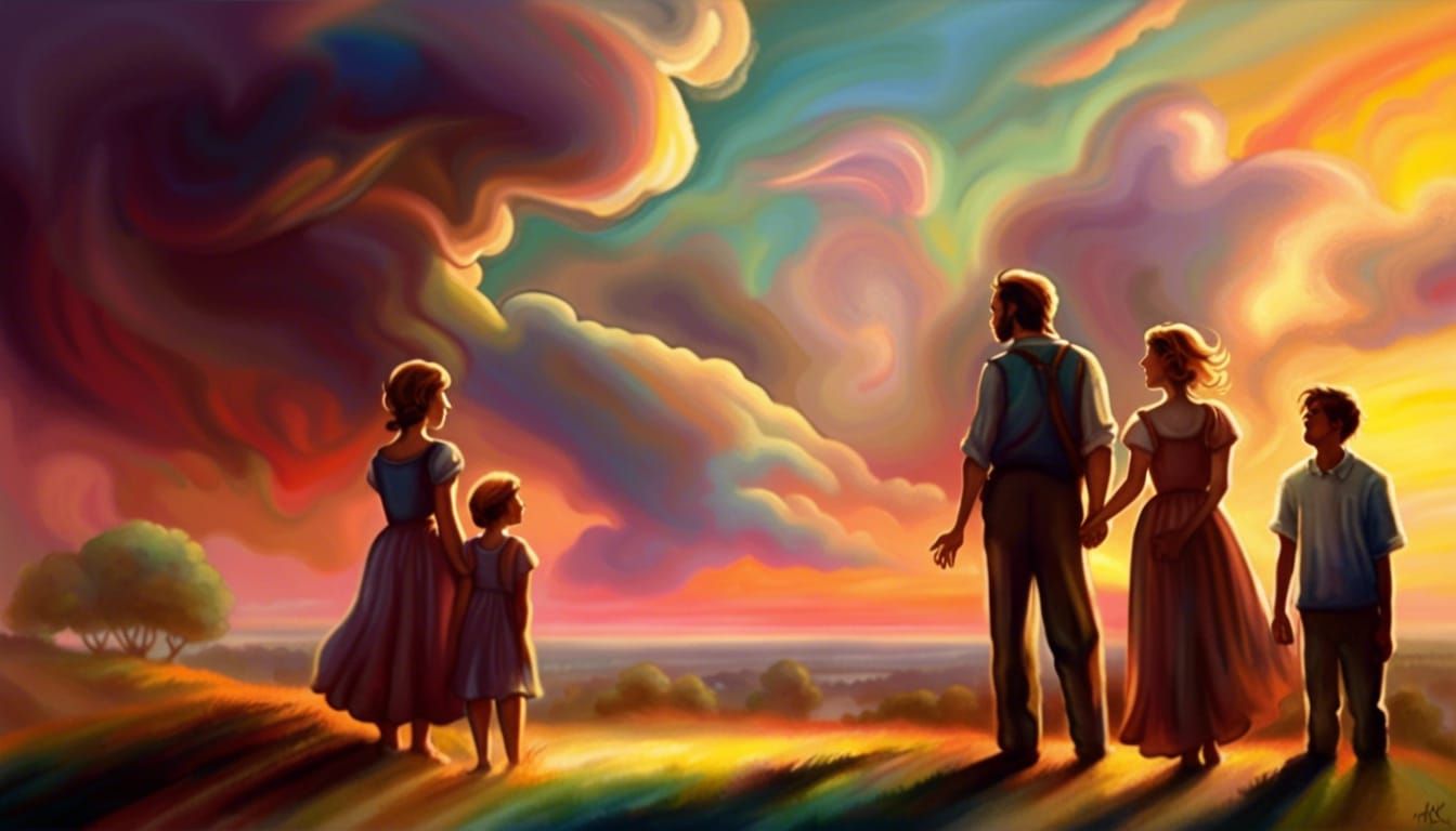 Family Portrait at Sunset in De Chirico Style