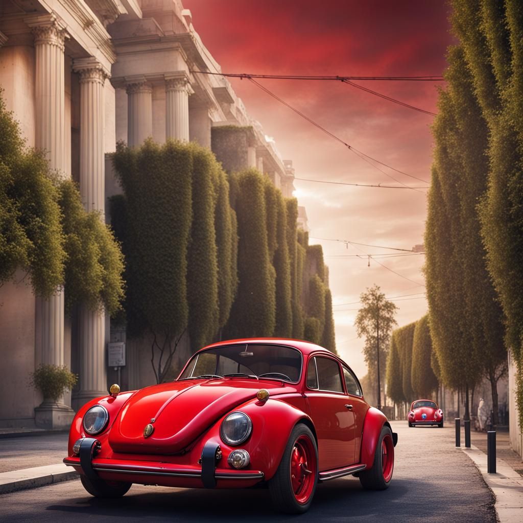 Futuristic Athens Avenue: Fantasy Red Porsche Car