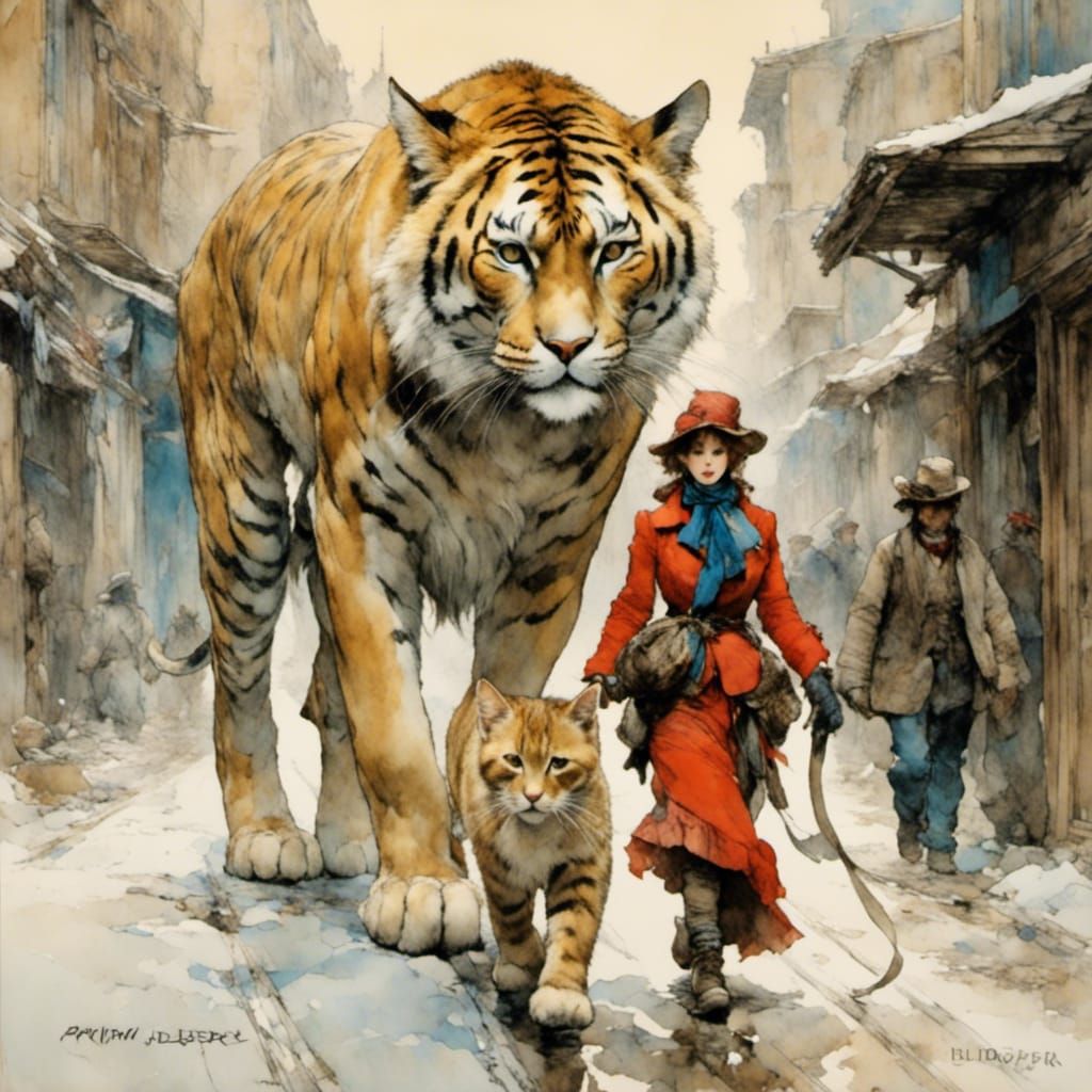 Woman and Oversized Cat in LoRA Style