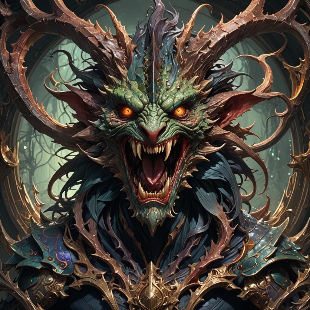 Sinister Jabberwocky Portrait in Hyperdetailed Style