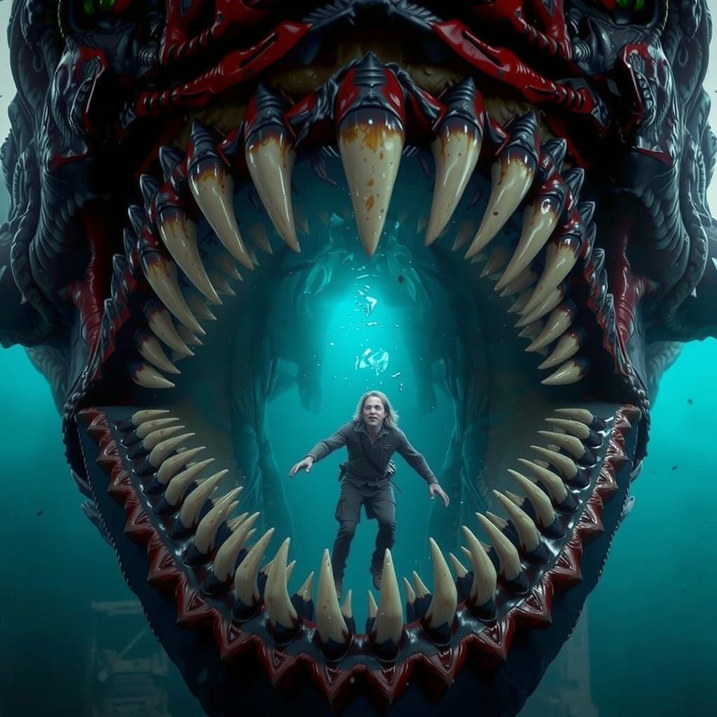 Surreal Prehistoric Horror Scene in Dark Realism Style