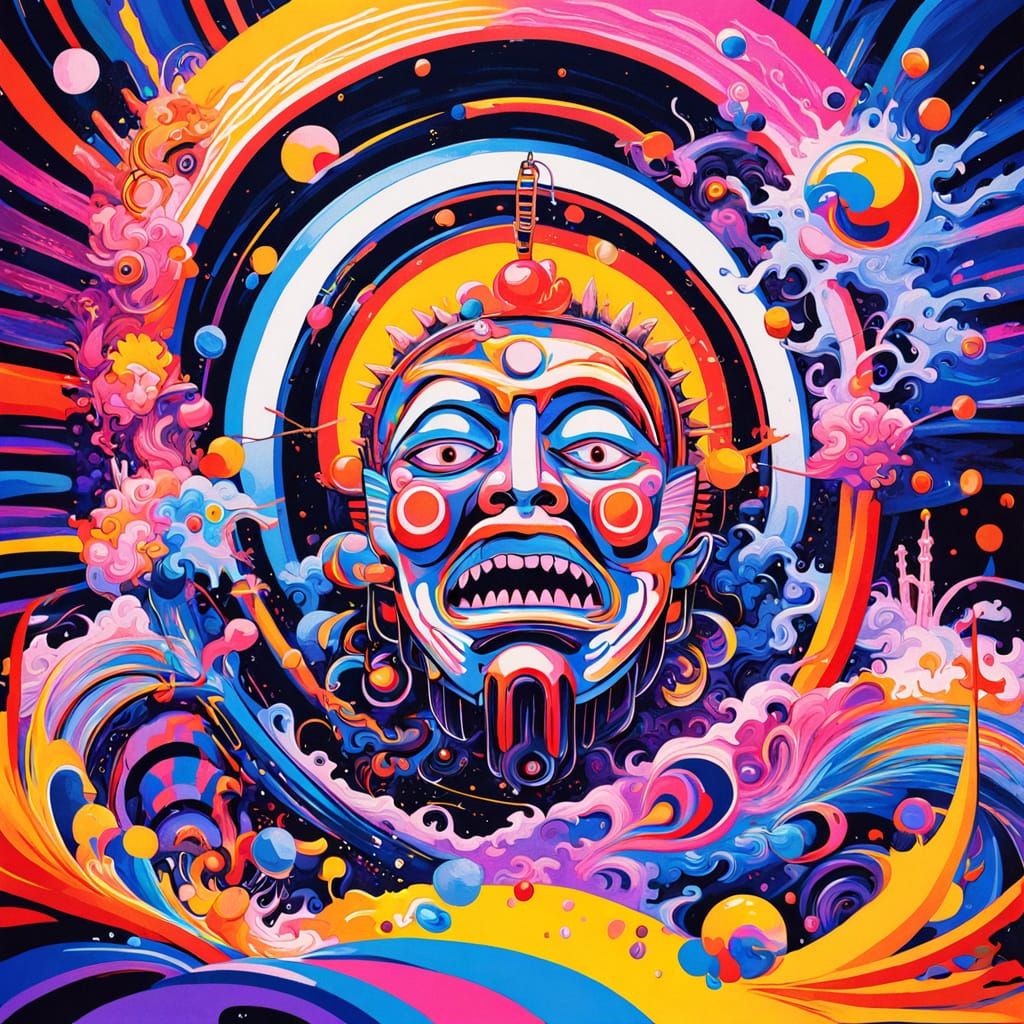 Surreal Gods in Tormented Bondage Amidst Neon Abyss