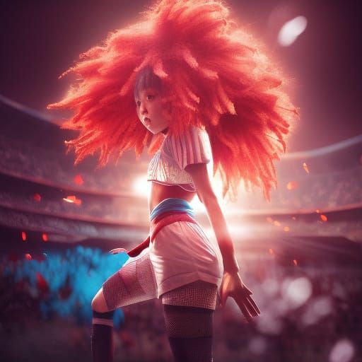 Anime Girl Plays Soccer in Stadium: Detailed Art