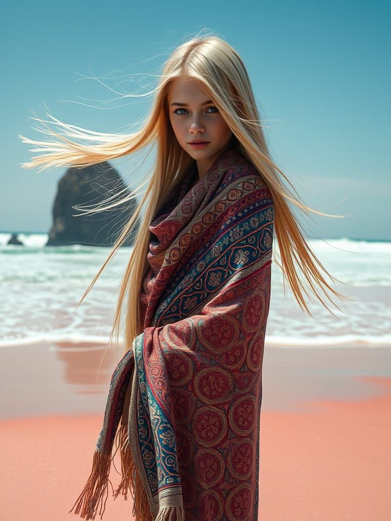 Enchanted Beach Siren in Vibrant Ethnographic Style