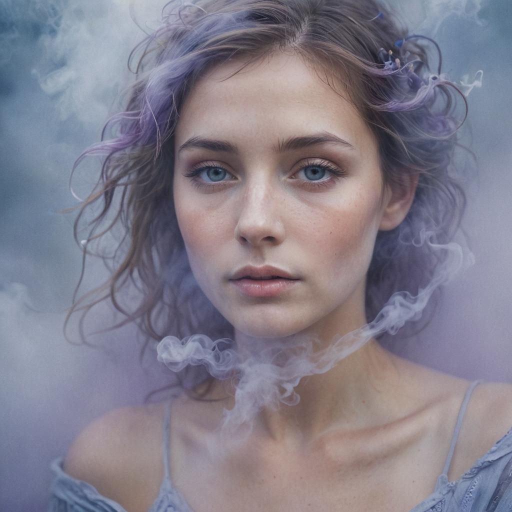 Surreal Fantasy Portrait with Ethereal Mist Goddess