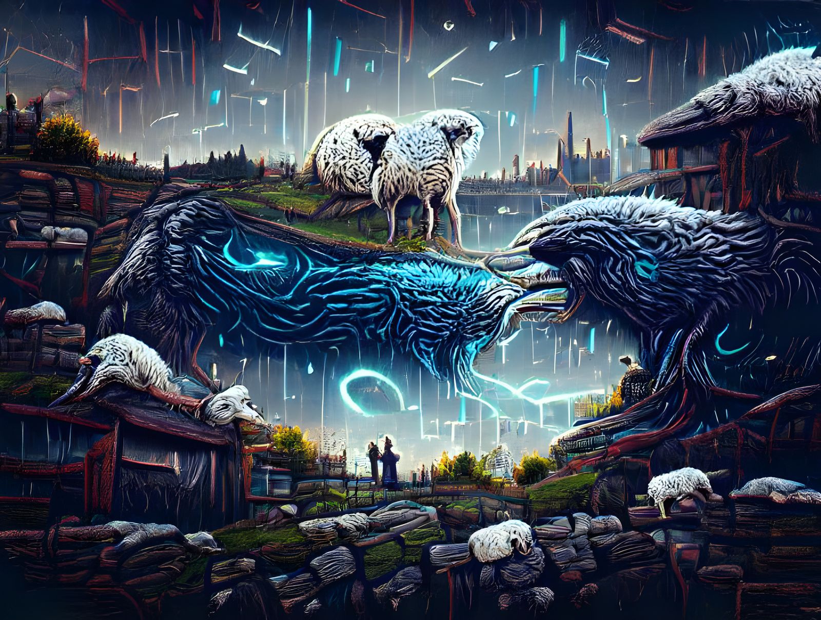 Wolf-Sheep Spirit in the Void: Digital Matte Painting
