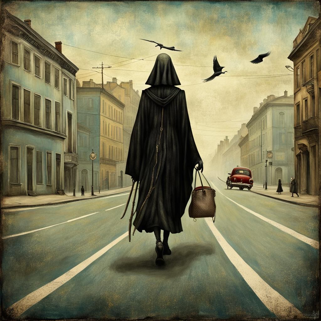 Surreal Grim Reaper Follows Woman: Welz-Stein Style