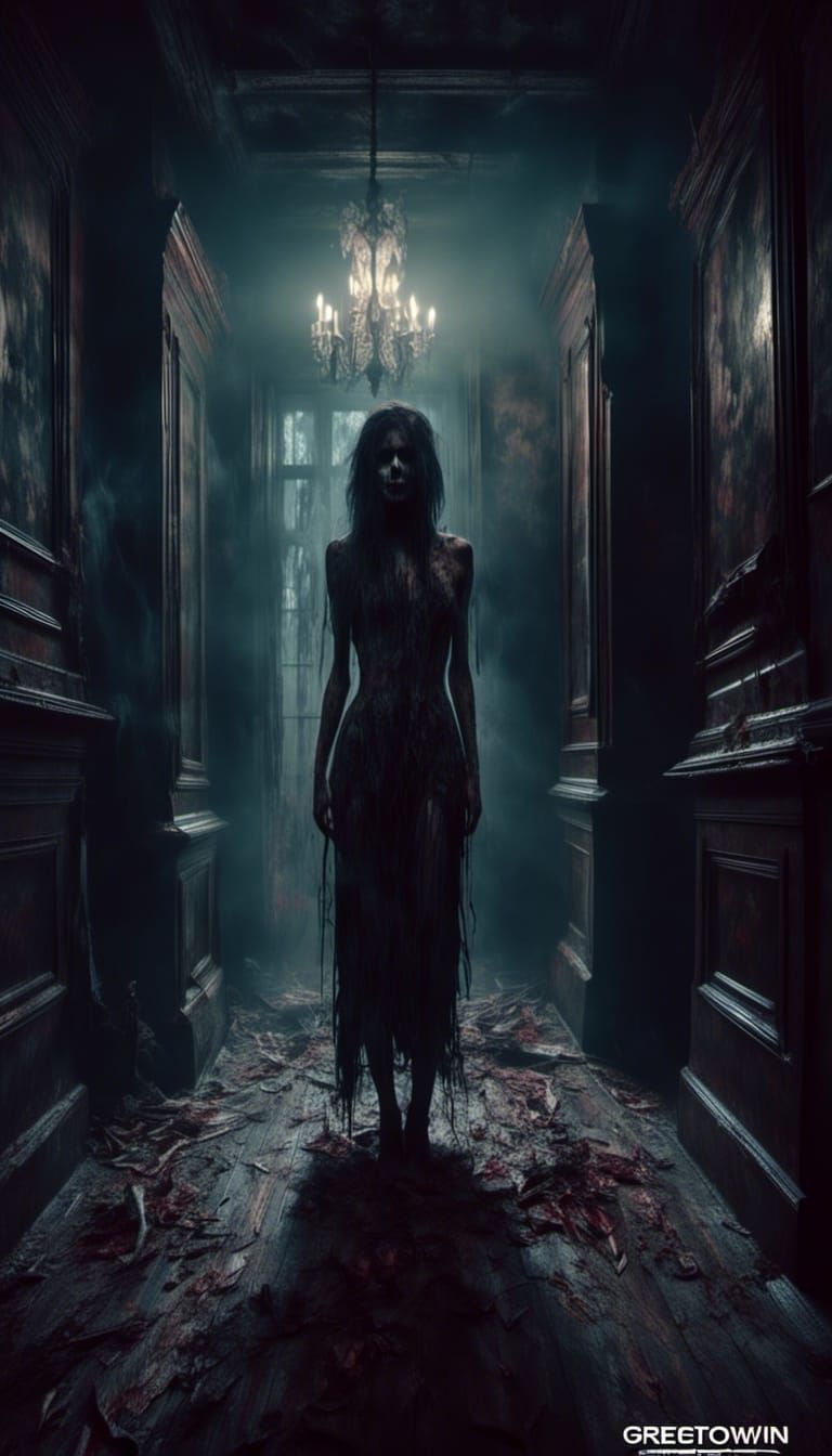 Possessed Woman in Haunted Mansion: Dark Fantasy Art
