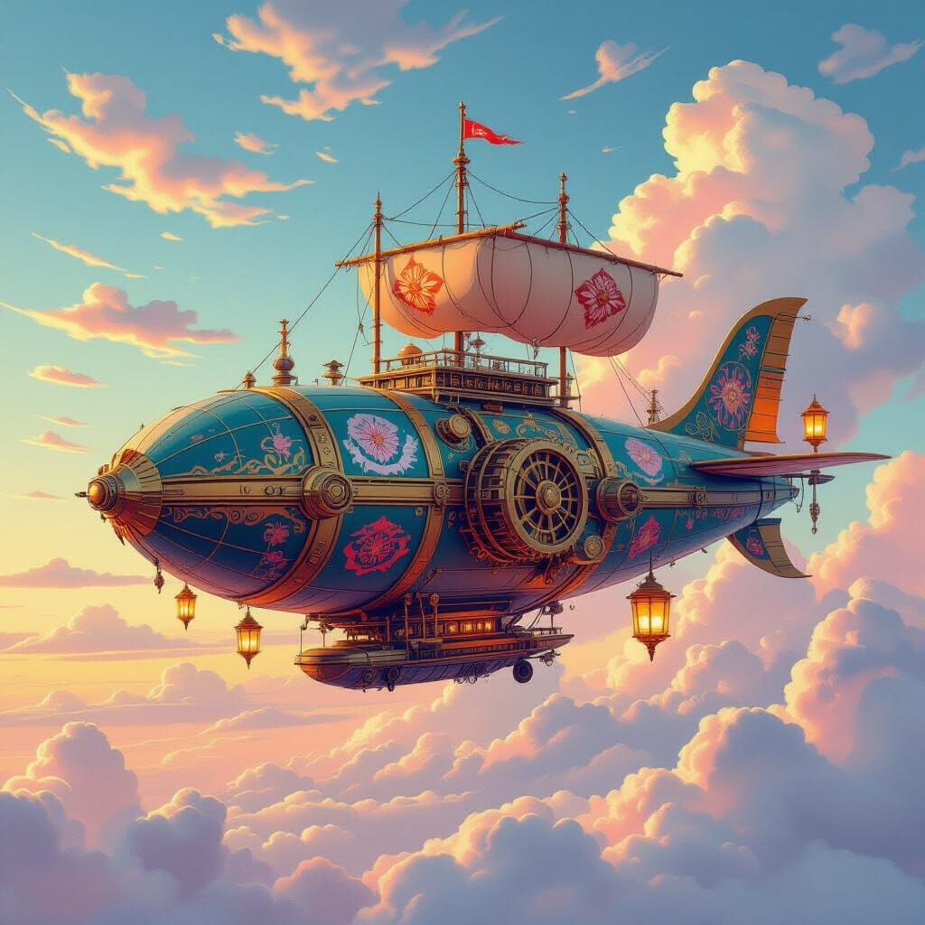 Dragon Airship Soaring in Steampunk Style