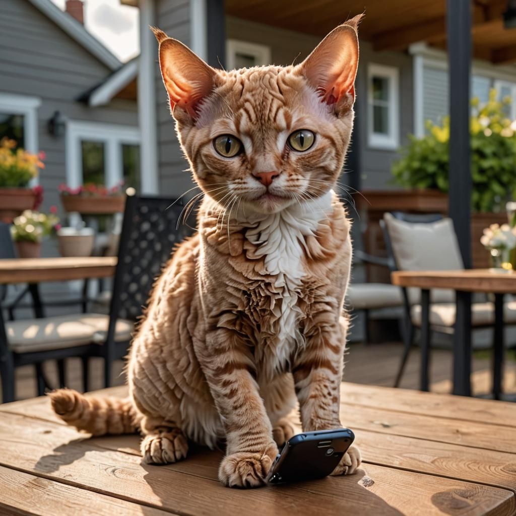 Playful Devon Rex Cat Scooting Phone