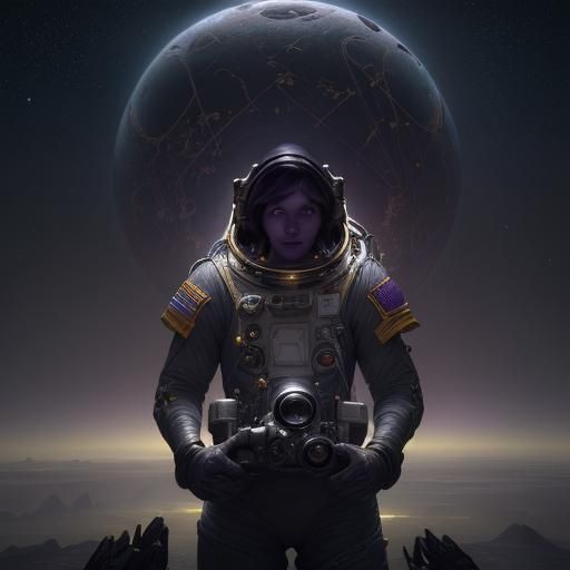 Astronaut Stargazing on Lonely Planet: Dark Fantasy Art