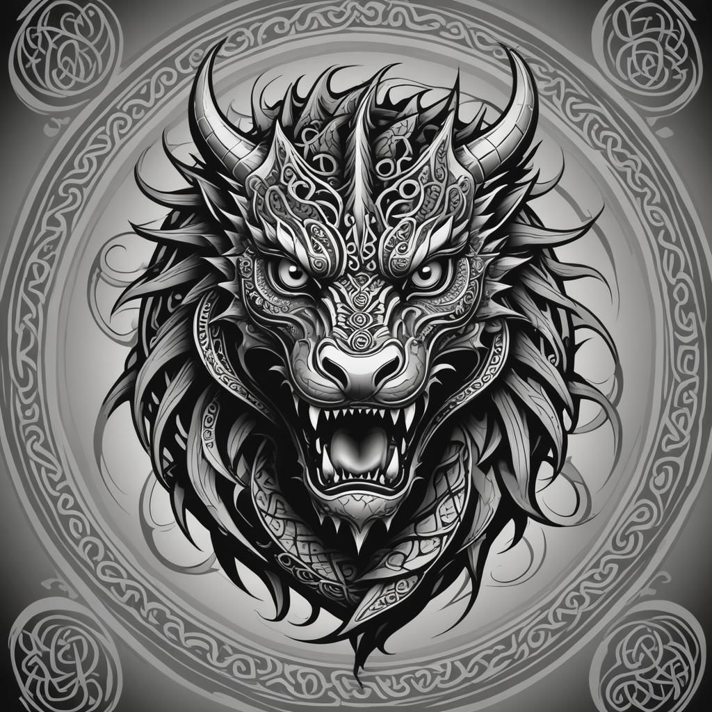 Celtic Dragon Head Vector Illustration
